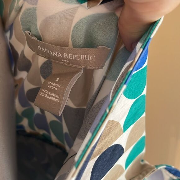 Banana Republic Blue Green Navy Tan Polka Dot Fit Flare Stretch Dress - Picture 2 of 8